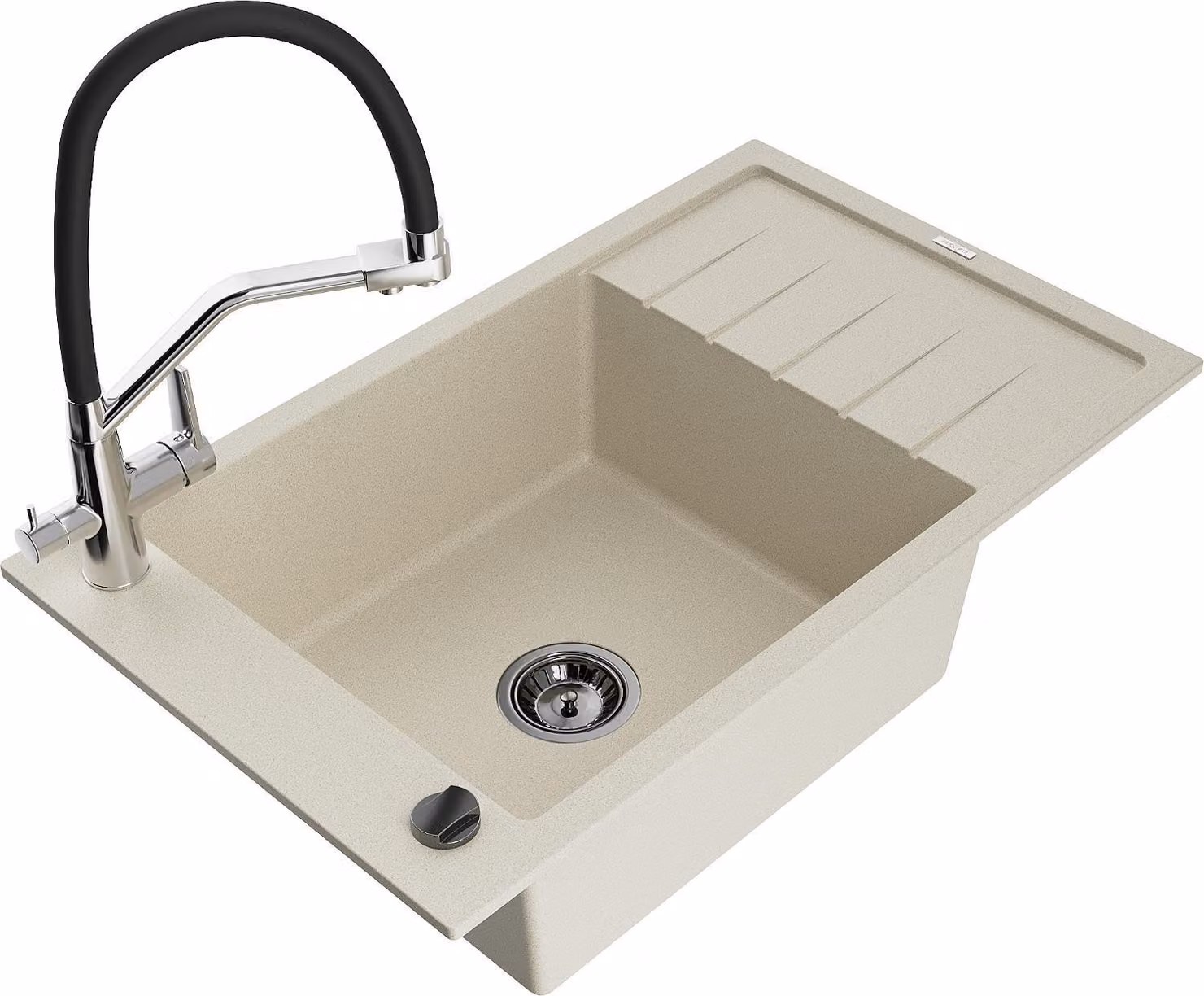 Mexen Elias lavello in granito a 1 vasca con scolapiatti e rubinetto da cucina Duo, beige - 6511-69-671701-07-B