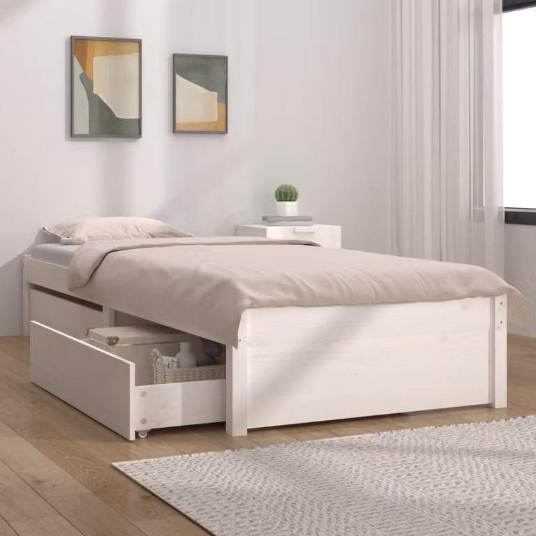 The Living Store Letto con cassetti bianco 75x190 cm