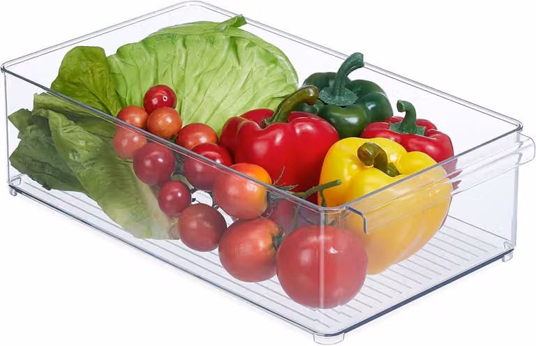 Organizzatore per frigorifero - Set di 3 - Contenitore per alimenti - 10 x 20,5 x 36,5 cm - Contenitore con maniglia - Trasparente