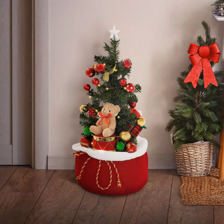 ECD Germany: Mini albero di Natale artificiale con illuminazione, decorazione natalizia per interni, albero di Natale LED con catena luminosa, alimentato a batteria, diametro 34 cm, altezza 60 cm