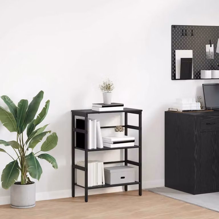 Libreria a 2 livelli vidaXL in stile industrial con struttura in metallo e legno MDF, colore nero, L 60 cm x P 29,5 cm x H 81 cm