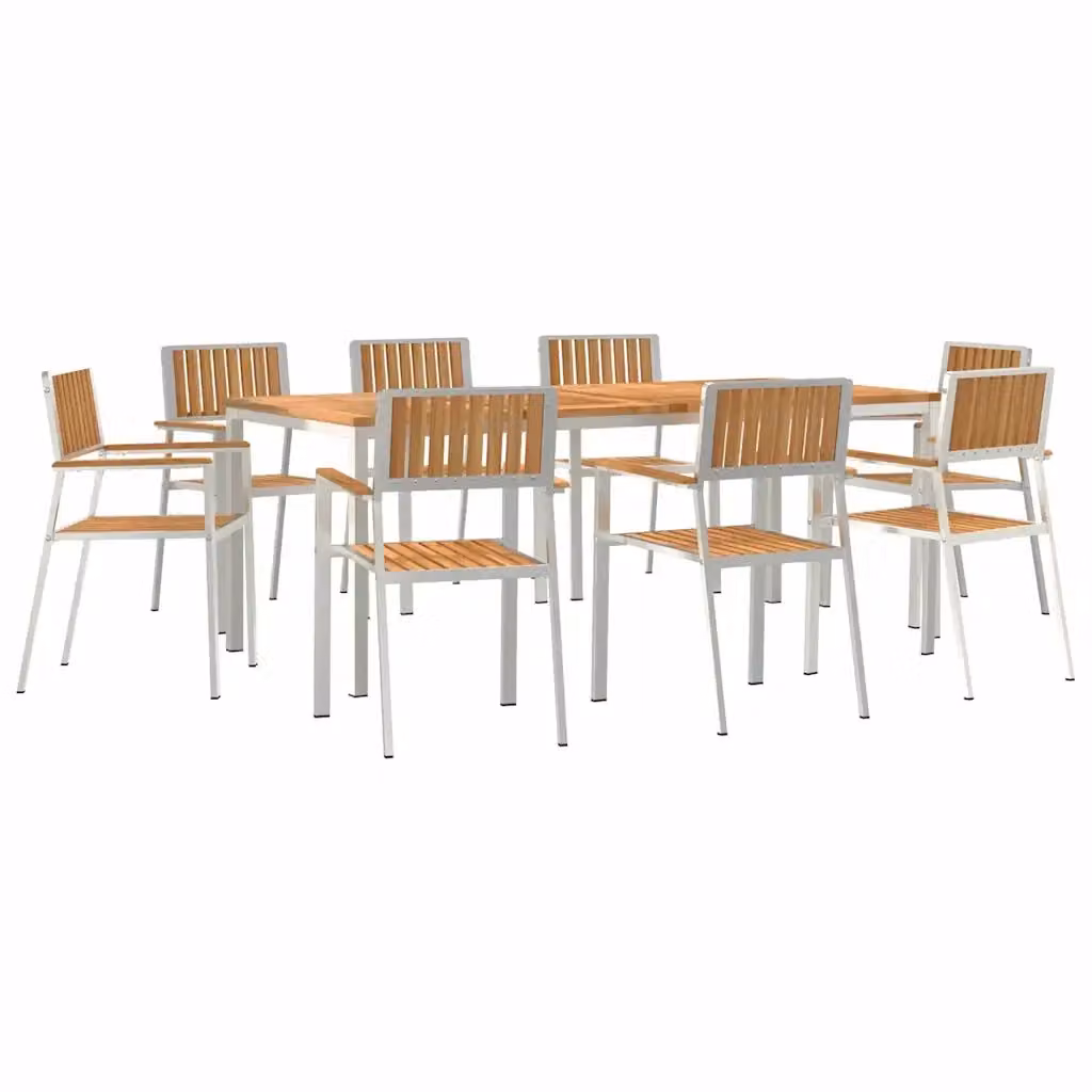 Set da pranzo per esterni vidaXL in legno di teak e acciaio inossidabile, 9 pezzi, L/P/H: 200 x 90 x 75 cm – 2