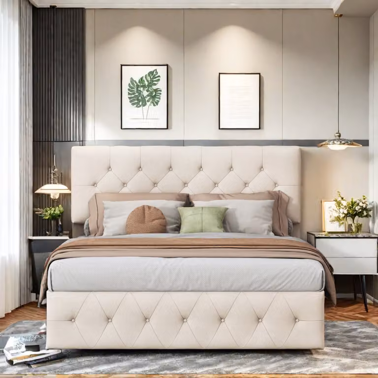 UnboxG Letto imbottito 140x200cm, letto matrimoniale idraulico con rete a doghe e giroletto, letto funzionale con testiera regolabile, letto continentale in velluto, per adulti e ragazzi -
