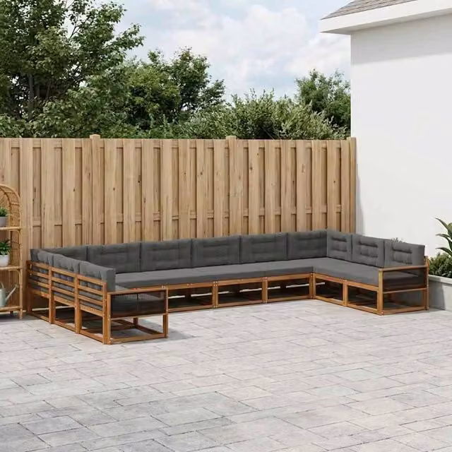 Set di divani da esterno a forma di U vidaXL in legno di acacia con cuscini beige e antracite – 1