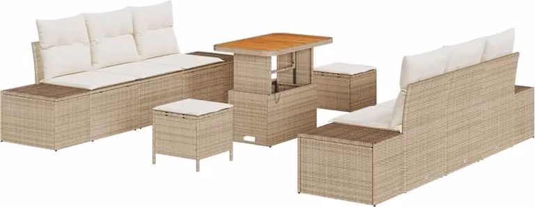 Set Divano da Giardino con cuscino 9 pcs Beige polyrattan