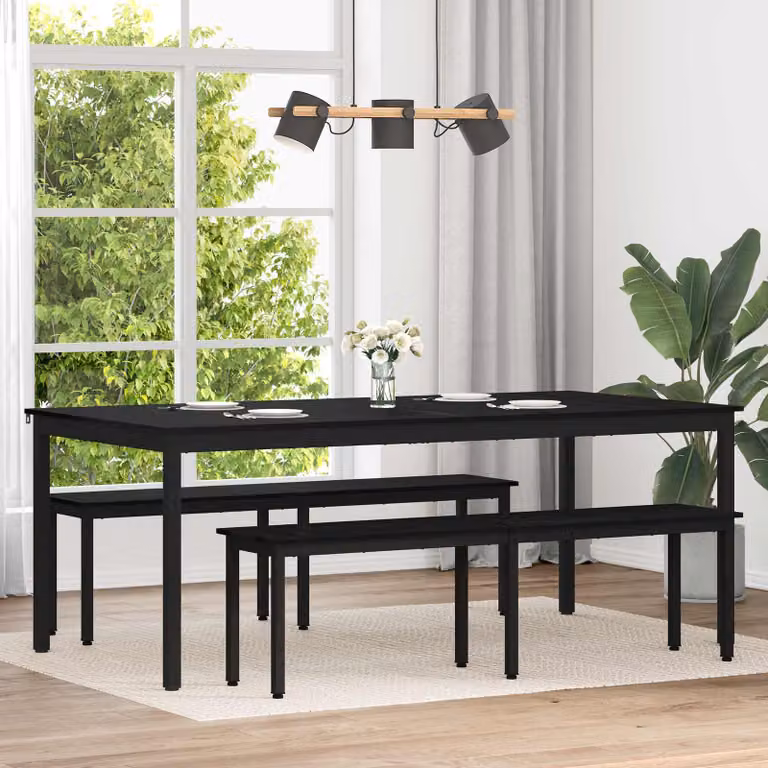 Tavolo da pranzo moderno vidaXL in legno ingegnerizzato e metallo, nero, L: 200 cm, P: 100 cm, H: 75 cm