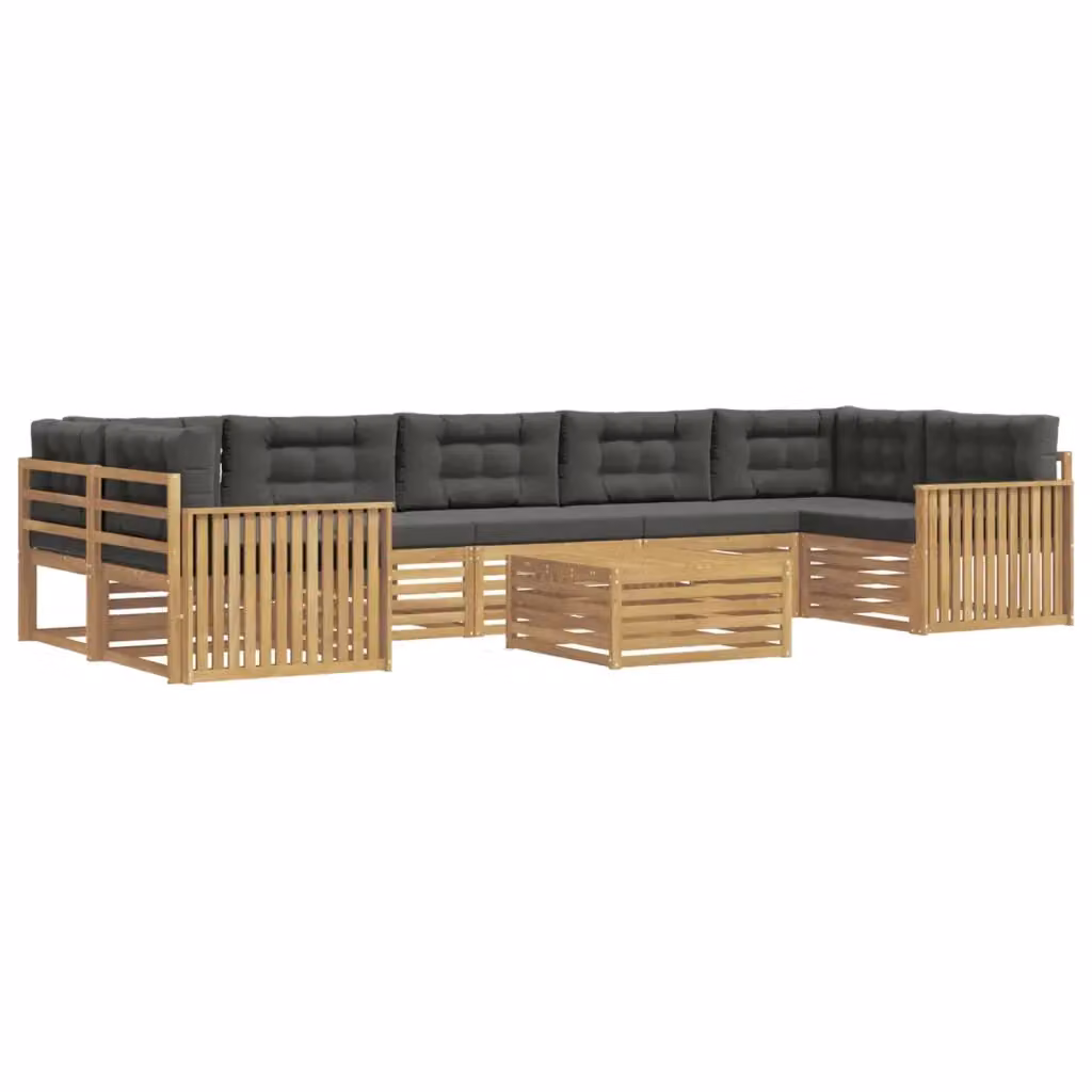 Set di divani da esterno a forma di U vidaXL in legno di acacia con tavolo da caffè, 8 pezzi, Bianco e Antracite – 2