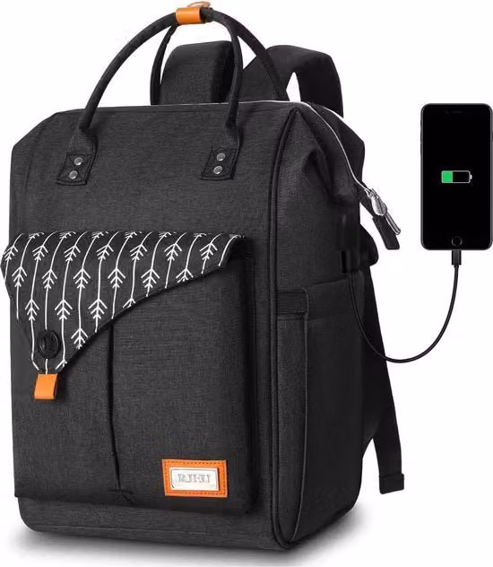 Borsa per laptop capiente ed ecosostenibile con porta USB-C, colore nero