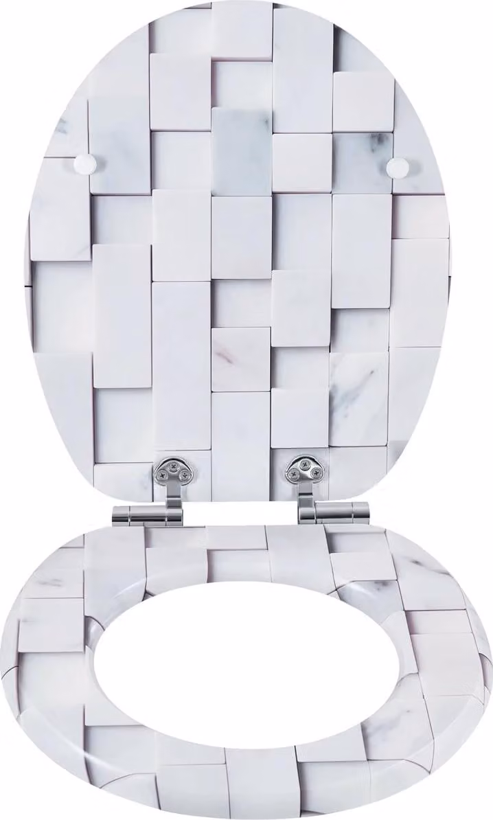 Sedile ovale per wc in Duroplast con chiusura ammortizzata e cerniere regolabili - Antibatterico - Sgancio rapido - Coperchio per wc con motivo