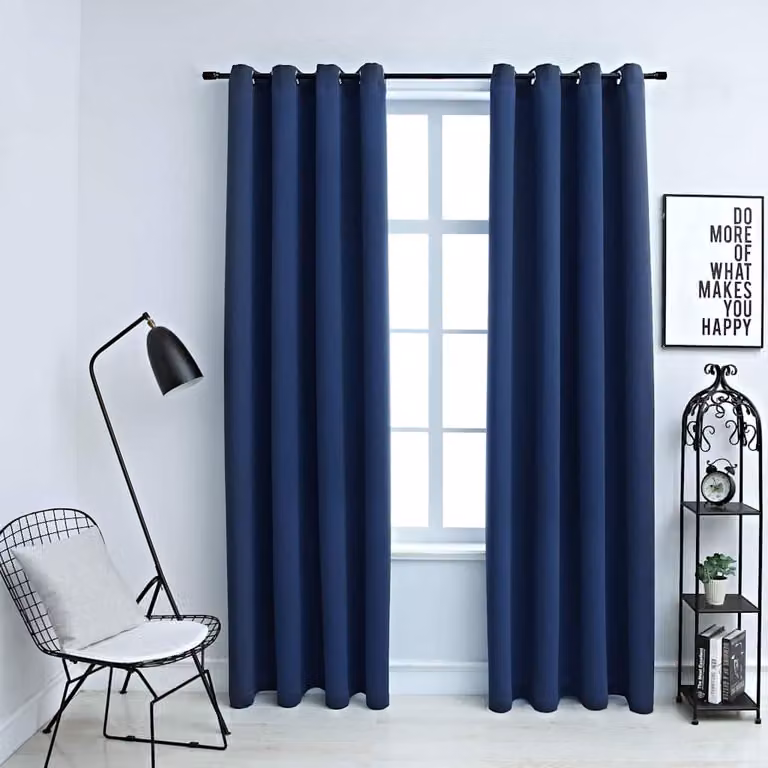 Set di 2 tende oscuranti vidaXL in poliestere blu con anelli in metallo L 140 cm x H 225 cm