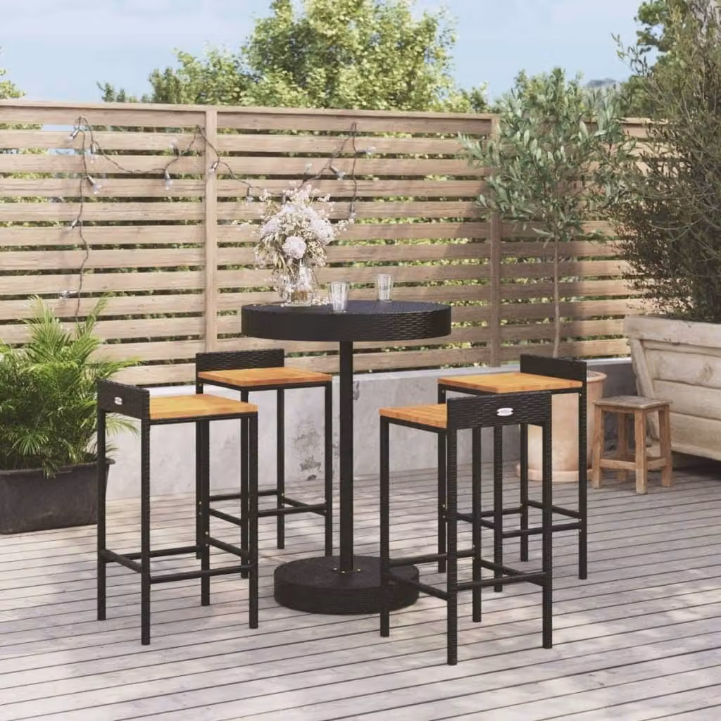 Maison Exclusive - Set Bar Giardino 5 pz Nero Polyrattan e Legno Massello Acacia