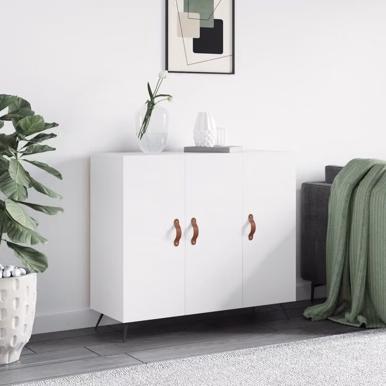 Credenza moderna vidaXL in legno e metallo bianca L 90 cm, P 34 cm, H 80 cm