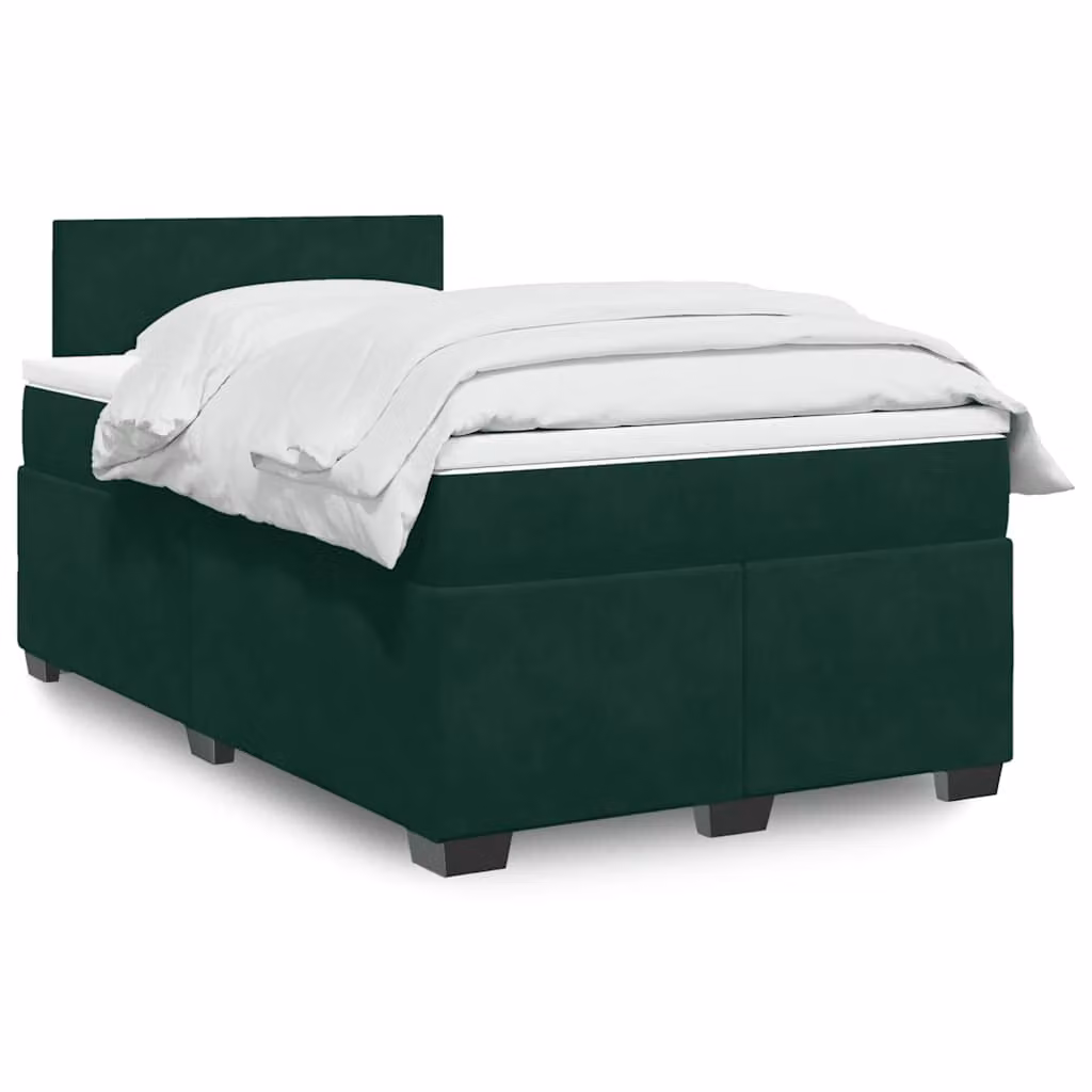 vidaXL Giroletto a Molle con Materasso Ibrido in Velluto Verde Scuro e Bianco L/P/H: 200 x 120 x 76,7 cm – 1