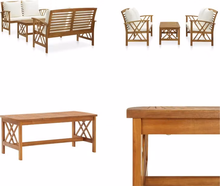 vidaXL Set salotto da giardino 3 pezzi con cuscini in legno massiccio di acacia - Set salotto da giardino - Set salotto da giardino - Mobili da giardino - Set mobili da giardino