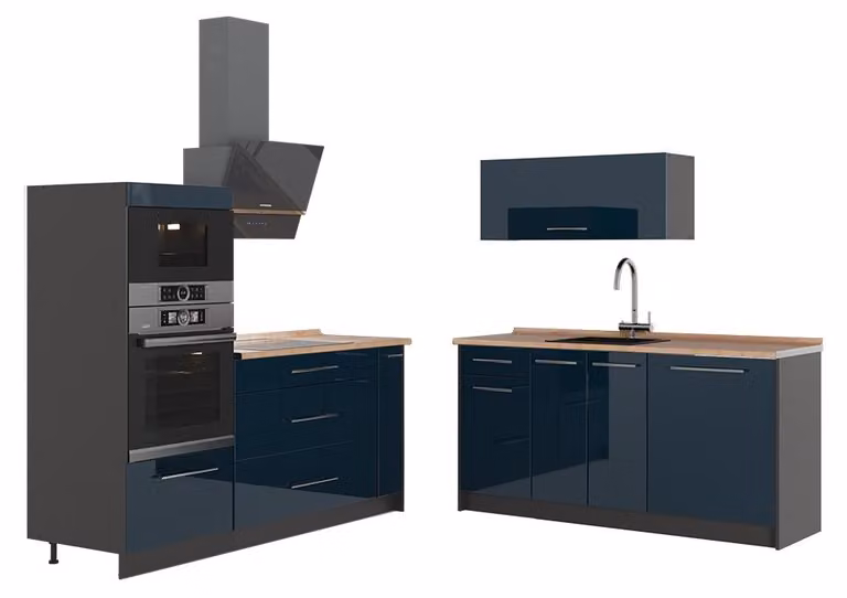 Cucina Vicco Fame-Line Blu scuro lucido/Antracite 340 cm, PL Rovere, Model 63675