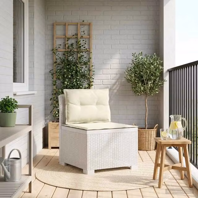 Divano da giardino a 1 posto con cuscini in rattan bianco per esterno e balcone – 1