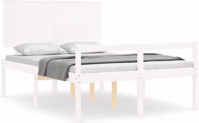 Letto matrimoniale | Letto per adulti | Letto per Anziani con Testiera Bianco 120x200 cm Legno Massello