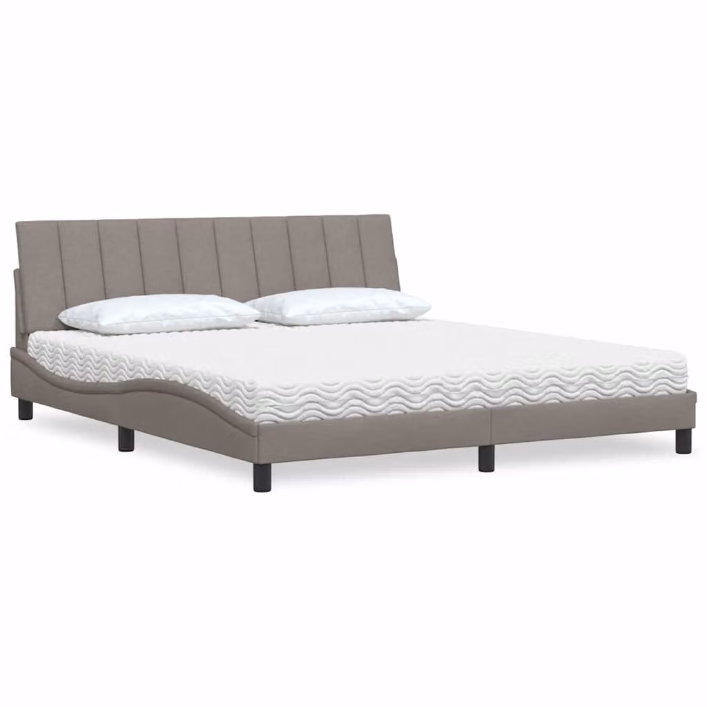 Letto con Materasso Hanko vidaXL in Tessuto Beige e Bianco, L/P: 180 x 200 cm – 1