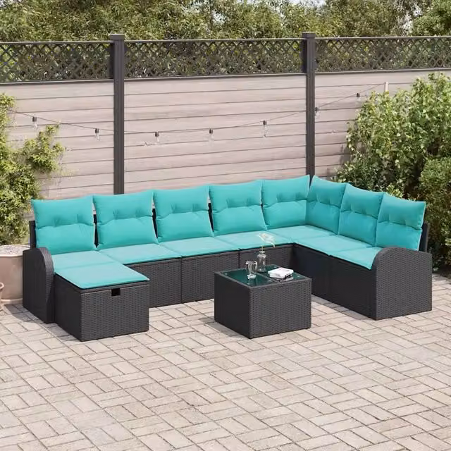 Set Divano da Giardino 9 pz Nero polyrattan 3360477