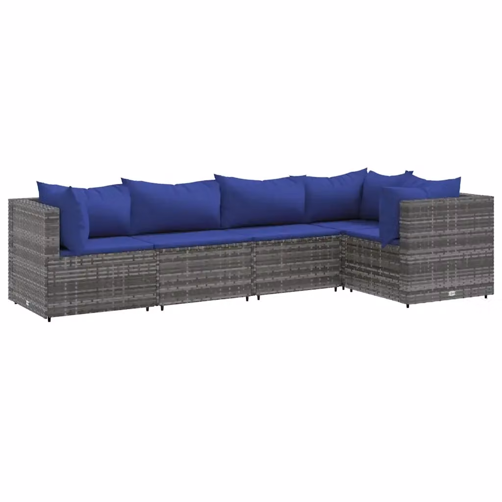 vidaXL Set Divano da Giardino a L con Cuscini Blu e Grigio in Polyrattan e Metallo – 2