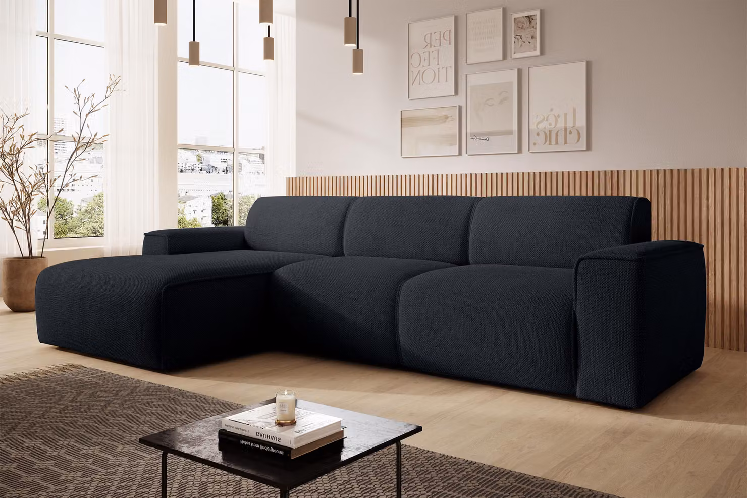 AX LIVING Divano a L Didim mini Grigio scuro, larghezza 310 cm, elegante L