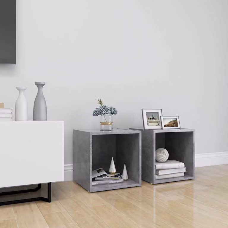 Set di 2 mobili porta TV vidaXL in legno multistrato e MDF, stile rustico, colore grigio, L/P/H: 37 x 35 x 37 cm