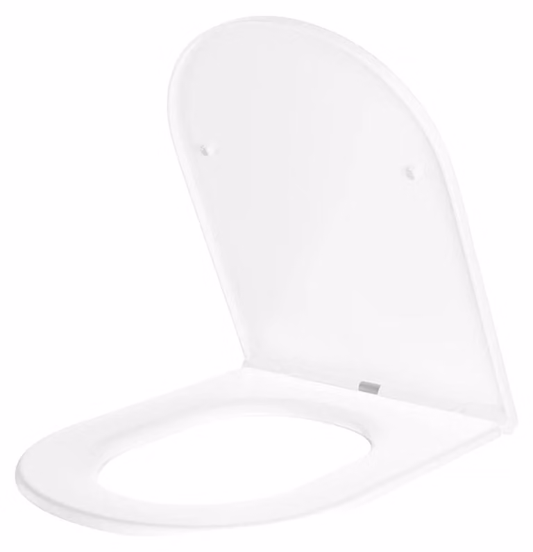 Copertura per WC a forma di D, in plastica, con dimensioni standard a forma di D, compatibilità universale, meccanismo di abbassamento lento ed ecologico