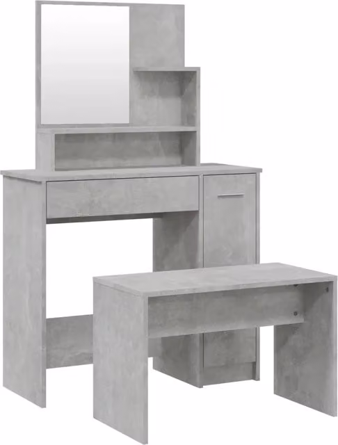Set Tavolo da Toeletta e Specchio da Trucco Grigio con Design Minimalista L: 86,5 cm, P: 35 cm, H: 136 cm – 1