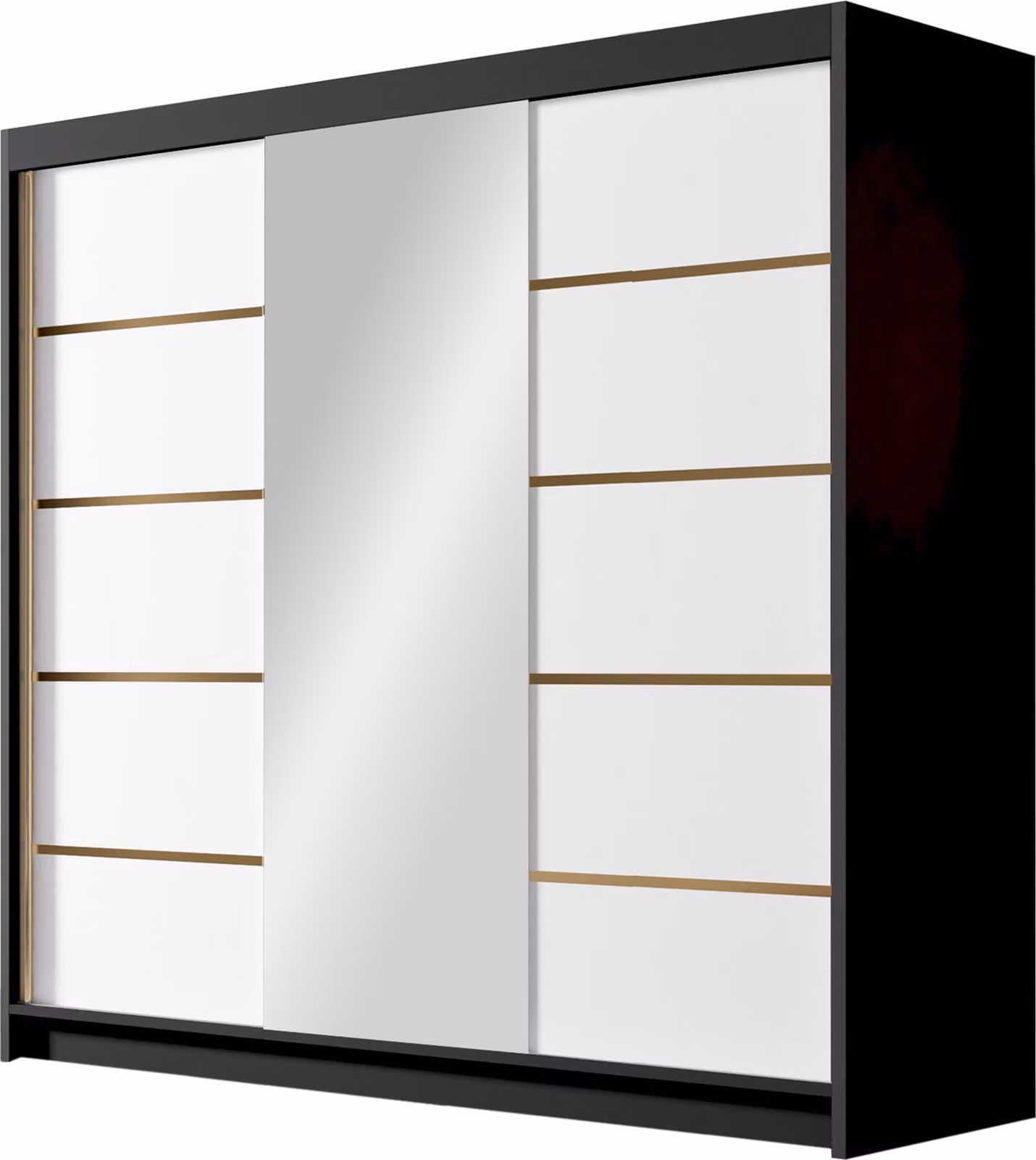 MIRJAN24 Armadio a porte scorrevoli con specchio Evo VI, armadio con asta appendiabiti, con tre ante scorrevoli, guardaroba (colore: nero / bianco)