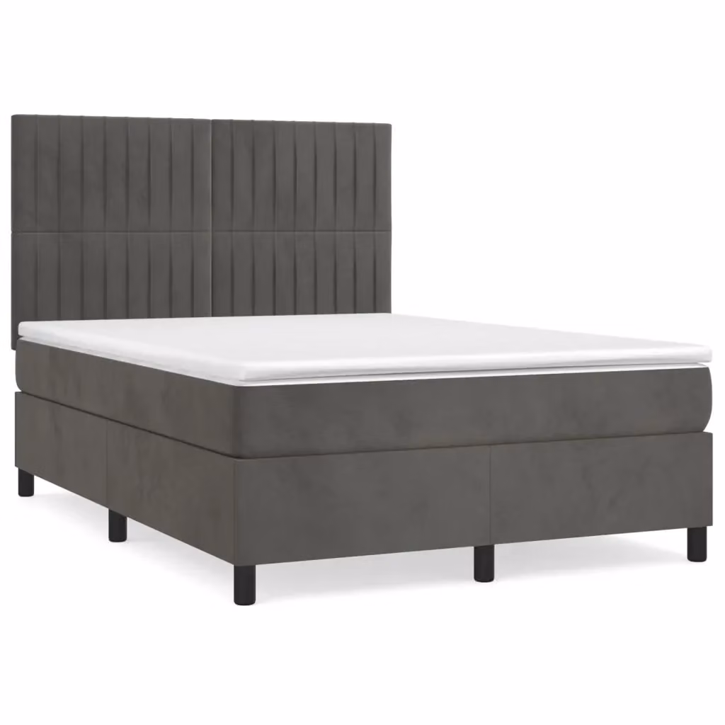 Letto Ibrido con Giroletto a Molle e Materasso vidaXL in Velluto Grigio e Bianco L/P/H: 190 x 140 x 31 cm – 2