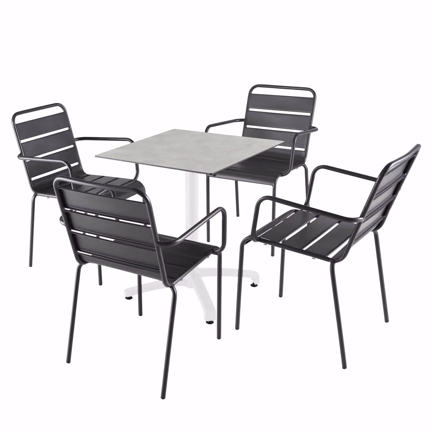 Tavolo reclinabile 70cm in grigio chiaro con 4 sedie in metallo grigio - Oviala Opéra