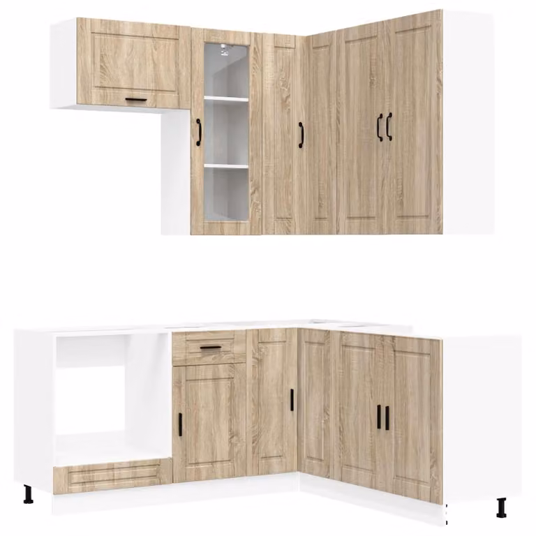 Set di cucina PORTO, 8 pezzi, impiallacciato in rovere Sonoma, legno ingegnerizzato