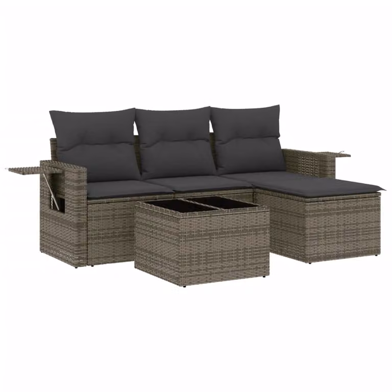 Set Divani da Giardino 4 pz con Cuscini in Polyrattan Grigio
