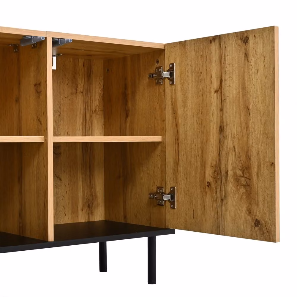 Consolle Minimal con ante in rovere e gambe in metallo nero per ingresso e soggiorno L: 120 cm, P: 35 cm, H: 70 cm – 2