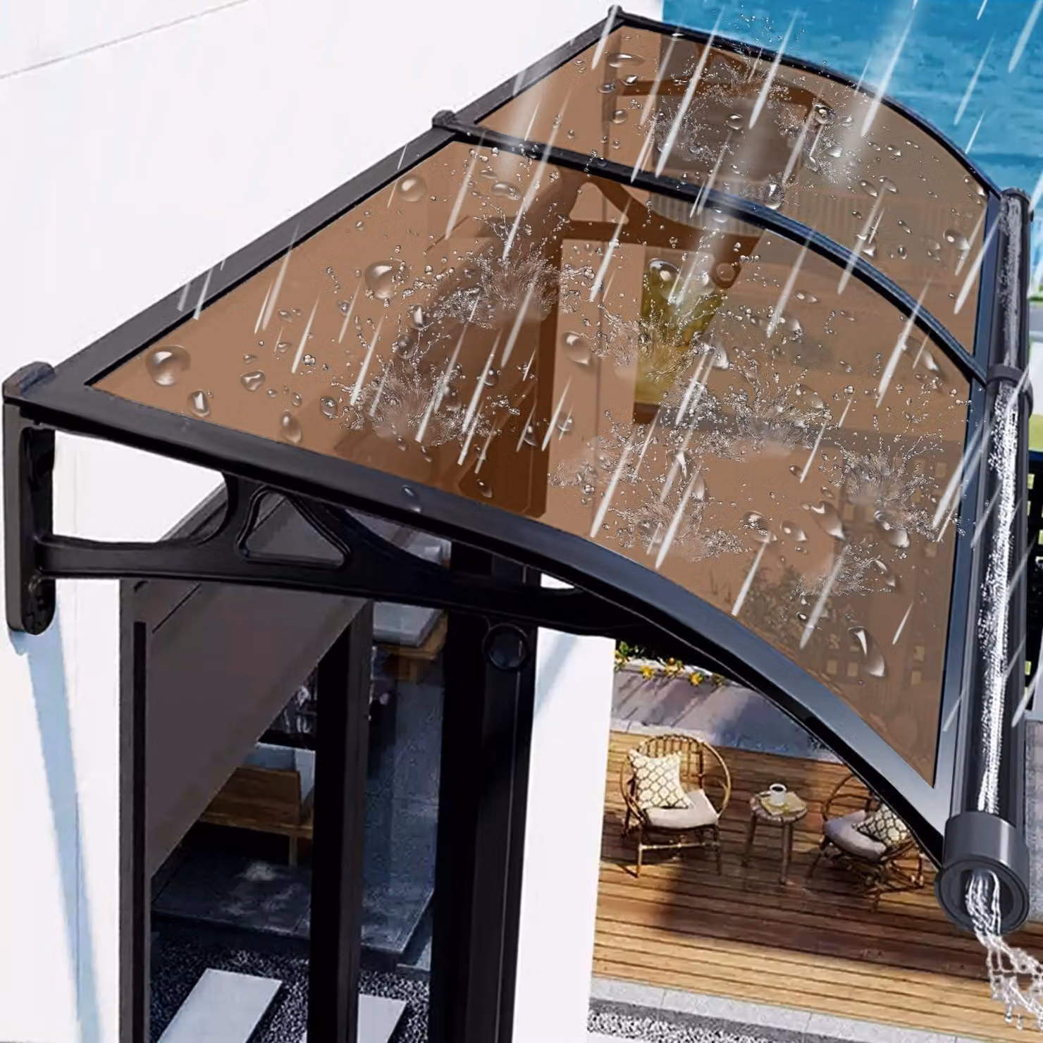 Tenda per porta d'ingresso, tenda, 60 x 150 cm, copertura per porta d'ingresso, tenda per tavolo, tenda ad arco realizzata in alluminio e policarbonato, tenda per porta da esterno