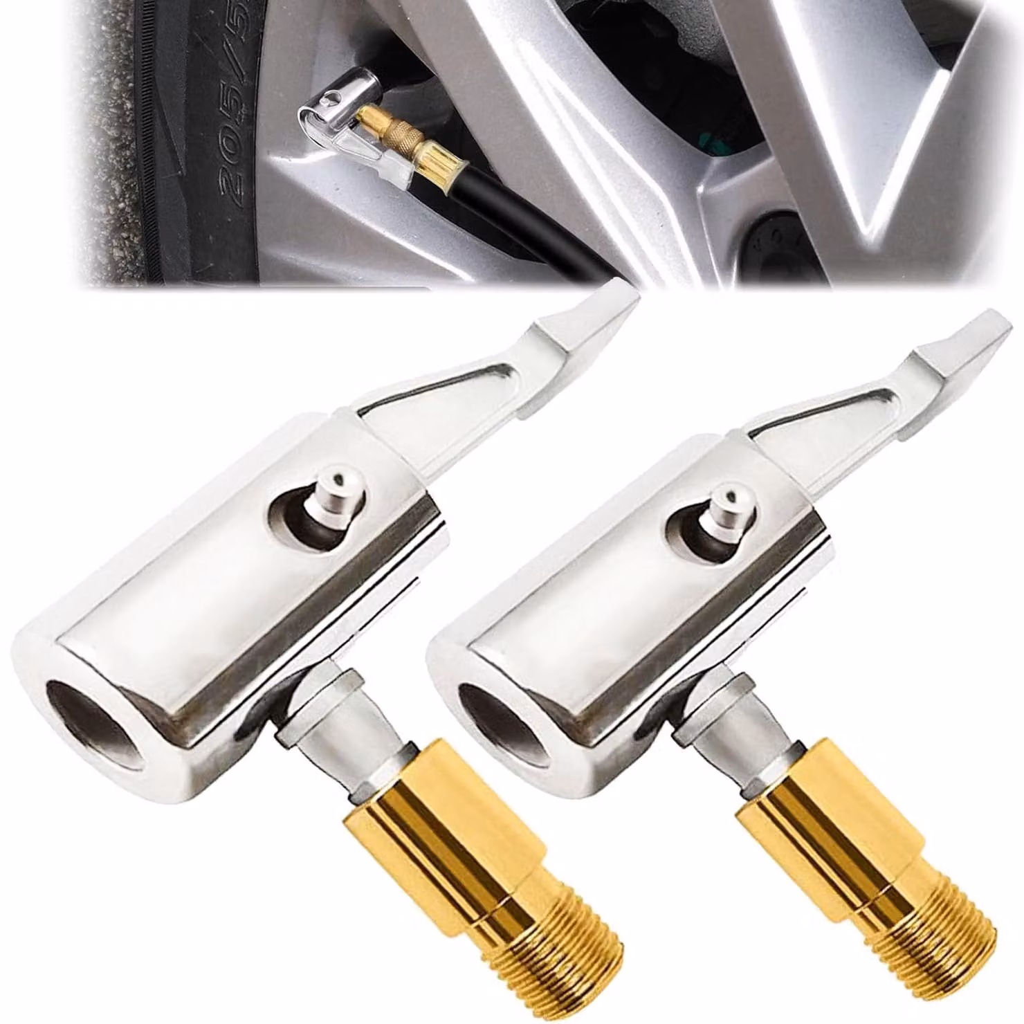 Connettore rapido per compressore d'aria - Set di 2 pezzi - Adatto per valvole di pneumatici per auto