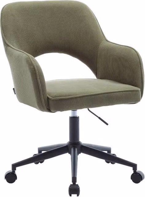 Sedia da ufficio Sweeek in velluto a coste con rotelle, beige e verde – 1