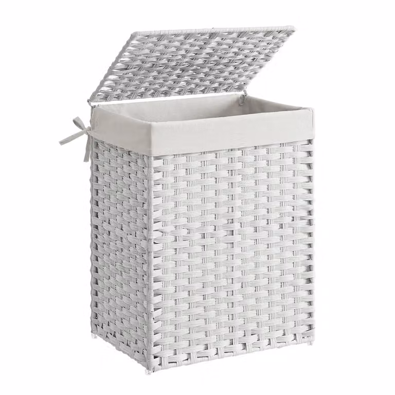 Porta Biancheria Intrecciato Grigio, Bianco / 90L