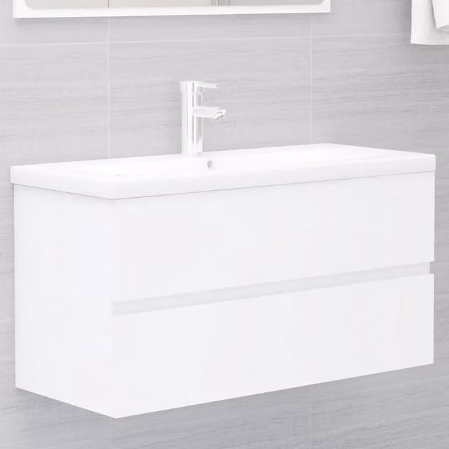Mobile da bagno moderno vidaXL con lavabo in ceramica bianco lucido e struttura in legno sospesa H: 90 cm, L: 45 cm, P: 38,5 cm