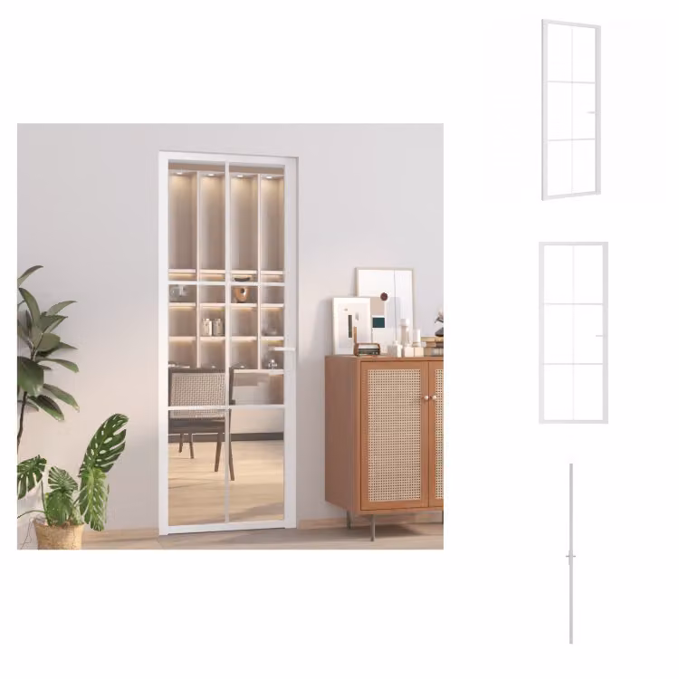 vidaXL Porta interna 76x201,5 cm Bianco ESG vetro e alluminio - Porte d'ingresso