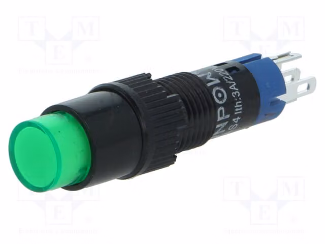 1 interruttore a pulsante, pressione, 1A/24VDC, verde, modello LAS4Y-11Z/24/G. Interruttore Stard, 0,5A/250VAC, tipo ON-ON, posizione 2