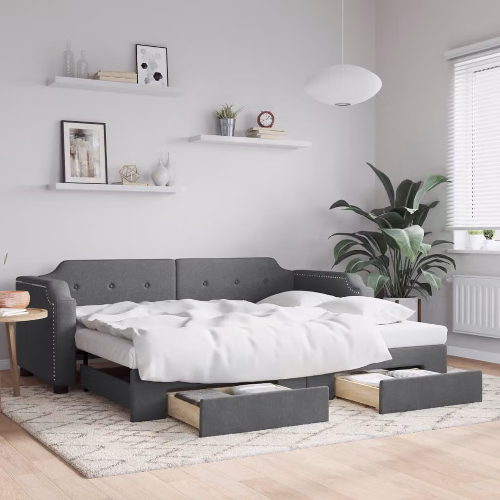 vidaXL Divano Letto Moderno con Cassetti in Tessuto Grigio L/P/H: 223 x 90 x 66,5 cm
