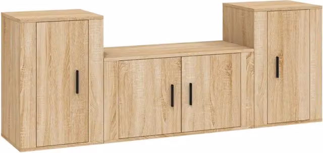 Set di Mobili Porta TV 3 Pezzi in Legno Multistrato Rovere Sonoma, Design Classico per Soggiorno, Colore Beige e Marrone
