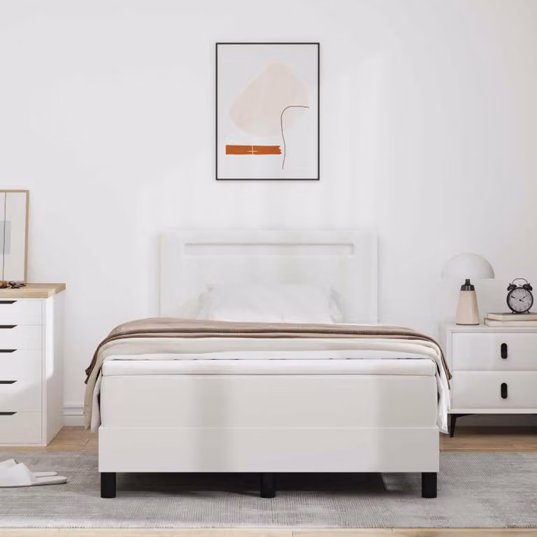 Letto a molle con testiera vidaXL in pelle sintetica bianca con illuminazione sottostante e porta di ricarica USB L/P/H: 120 x 200 x 280 cm