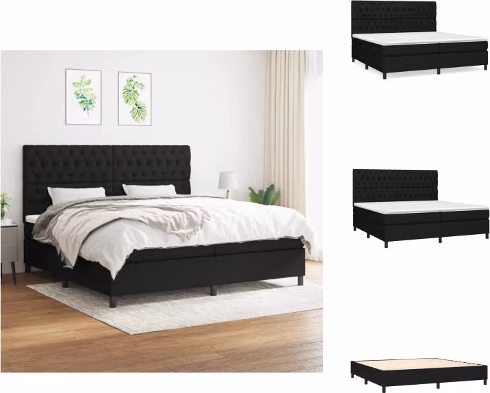 vidaXL Letto a molle con materasso nero 200x200 cm in tessuto - Letti e strutture letto