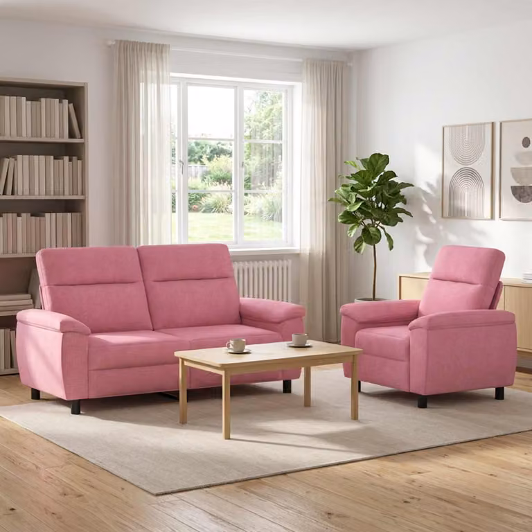 Set di 2 divani moderni vidaXL in tessuto rosa con struttura in metallo per il tuo soggiorno