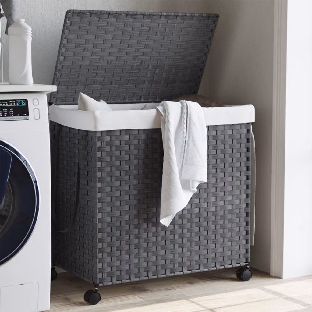 Cesto portabiancheria con ruote e coperchio vidaXL in rattan grigio e bianco L: 60 cm, P: 35 cm, H: 60,5 cm