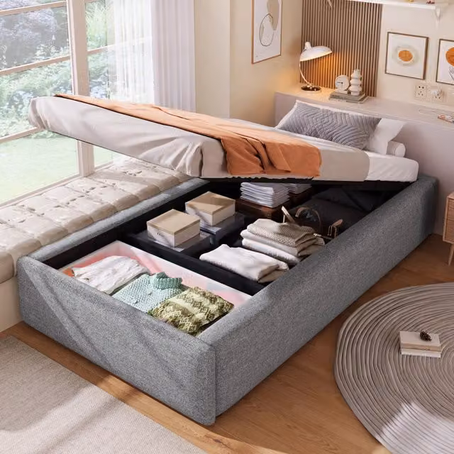 Letto imbottito REDOM Grigio con contenitore a sollevamento idraulico L/P/H: 203 x 90 x 31 cm