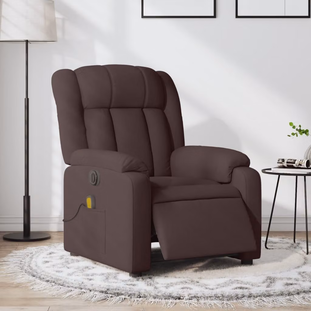 vidaXL Poltrona Massaggio Reclinabile Elettrica in Tessuto Marrone con Braccioli – 1