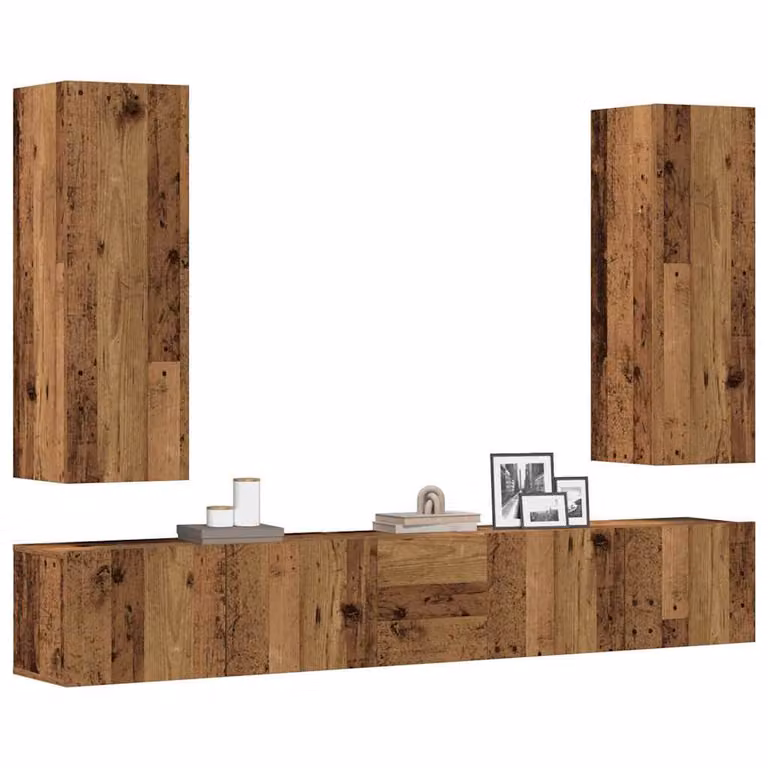 Set Mobile TV vidaXL da 5 pezzi in stile classico, montaggio a parete, colore marrone, in legno e MDF